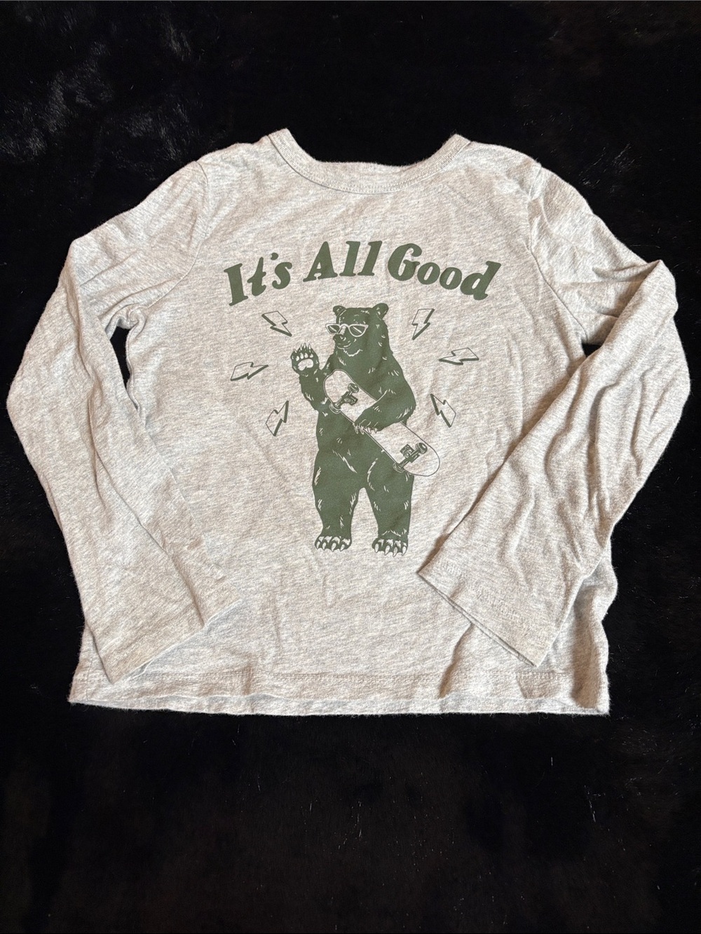GAP Gray Long-Sleeve Tee with Green Bear Graphic